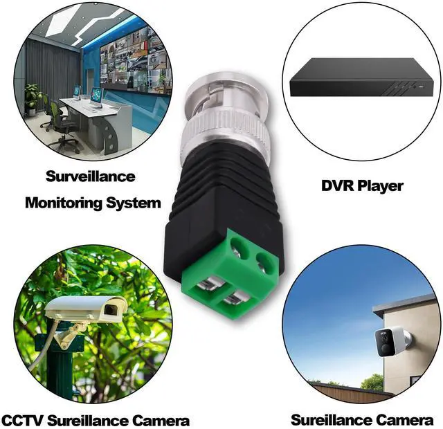 Alt view image 7 of 7 - Vszerda BNC Connector BNC Male to 2Pin Solderless Screw Terminal Block Adapter Video Balun Connector for CCTV Surveillance Camera DVR TV Video-5Pcs (Male)