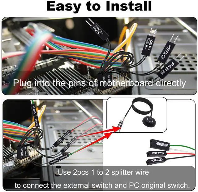 Alt view image 5 of 7 - YARCHONN PC Power Button Switch Desktop Computer Power Switch External Computer Motherboard Remote Start Button Extension Cord with LED Light -1.8M /5.9FT Black