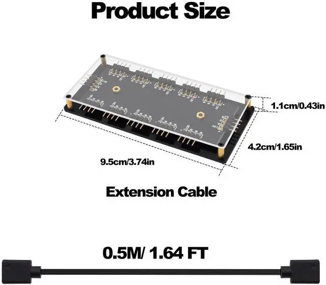 Alt view image 2 of 7 - Vszerda 12V 4PIN RGB Hub 1 to 11 Way LED Fan Splitter Hub with Case /50CM Extension Cord for Extended Motherboard RGB Interface