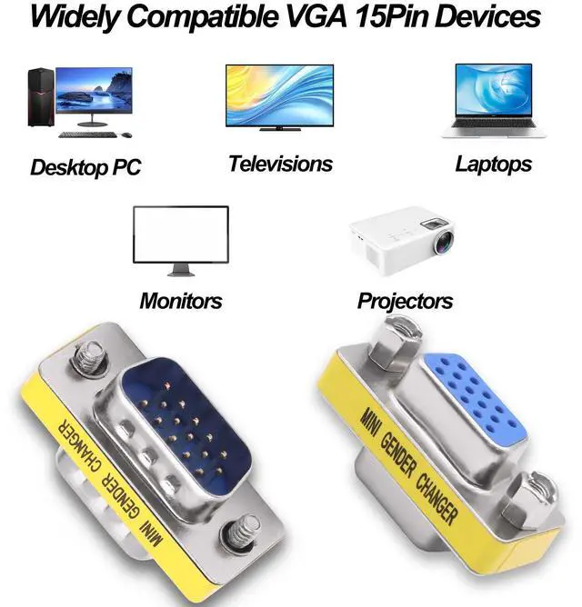 Alt view image 7 of 7 - Vszerda DB15 VGA Gender Changer Solderless Connector Male to Female Adapter D-SUB HD 15 Pin Serial Cable Coupler for PC Monitors Projectors-4pcs