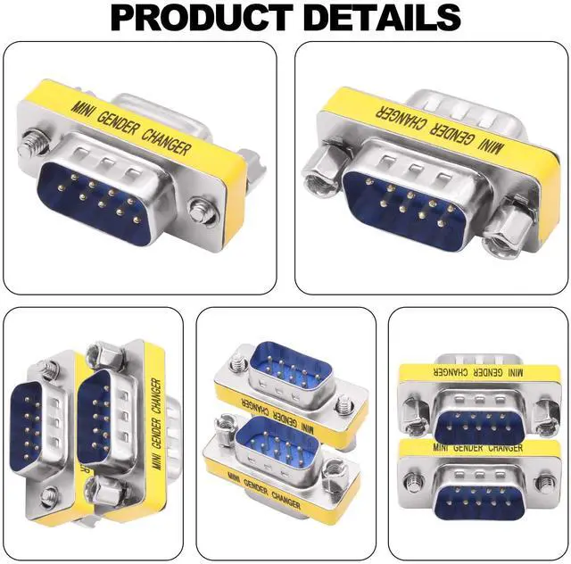 Alt view image 3 of 7 - Vszerda DB9 Gender Changer Solderless Connector Male to Male Adapter Mini RS232 D-SUB 9 Pin Serial Cable Coupler-4pcs
