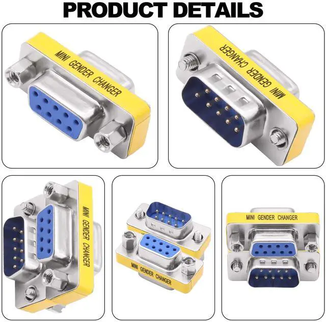 Alt view image 3 of 7 - Vszerda DB9 Gender Changer Solderless Connector Male to Female Adapter Mini RS232 D-SUB 9 Pin Serial Cable Coupler-4pcs