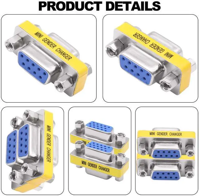 Alt view image 3 of 7 - Vszerda DB9 Gender Changer Solderless Connector Female to Female Adapter Mini RS232 D-SUB 9 Pin Serial Cable Coupler-4pcs