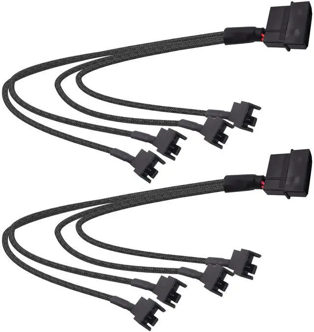 Main image of YARCHONN Molex to PC Fan Power Splitter Cable, 4 Pin Molex to 4 x 3 Pin /4 Pin 12V PC Case Fan Connector Adapter Y Splitter Extension Power Cable Cord -27cm - 2pcs