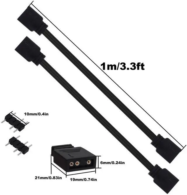 Alt view image 2 of 7 - Vszerda ARGB Extension Cable 5V 3 Pin Addressable RGB Connector Adapter Extension Cable Synchronous Cord Wire for ARGB LED Fans-1M/3.3FT-2Pcs