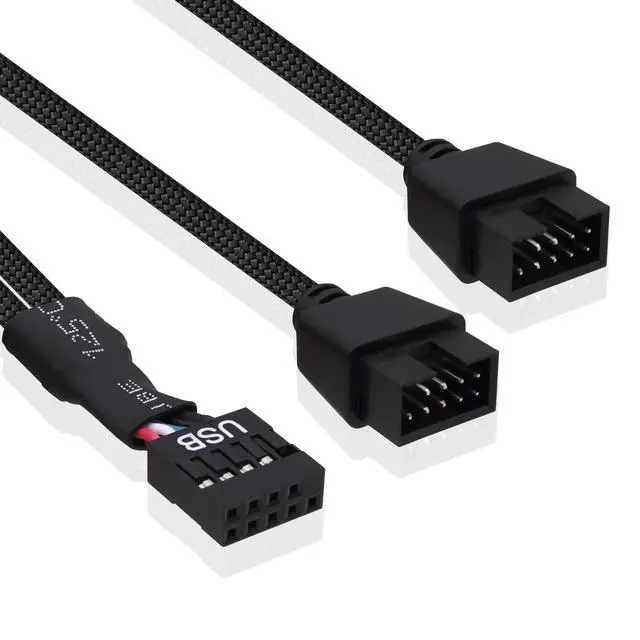 Alt view image 2 of 7 - Vszerda Motherboard USB Header Splitter Y Cable USB 2.0 9Pin Female to Dual 9Pin Male Motherboard Header Splitter Hub 1 to 2 Converter Extension Cord Adapter-15cm-2pcs