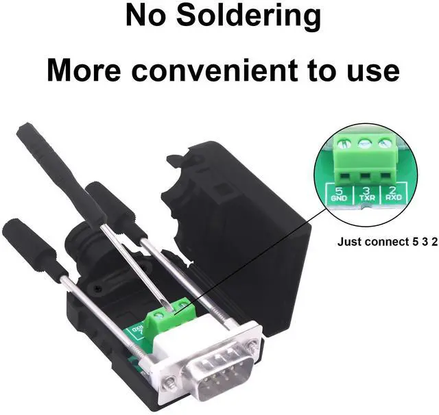 Alt view image 4 of 7 - Vszerda DB9 Solderless Connector Breakout Board RS232 D-SUB 9 Pin Serial to RXD TXD GND 235 Adapter Terminal Block with Case 2 Packs (Male)