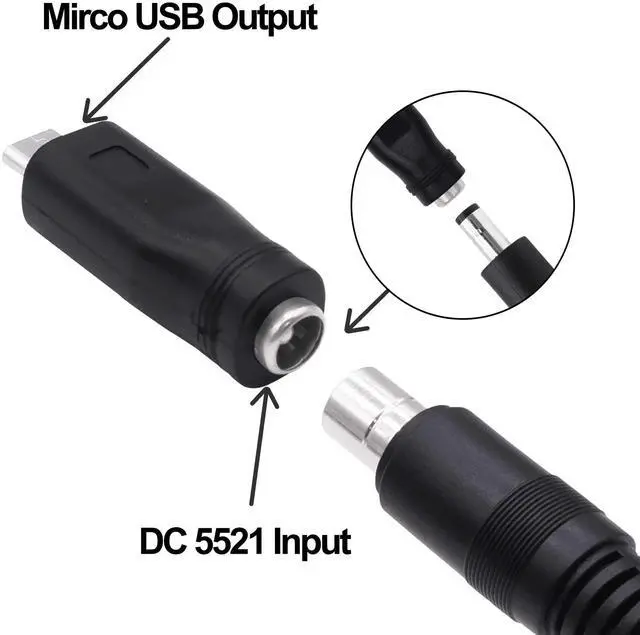 Alt view image 3 of 7 - Vszerda DC 5.5mm x 2.1mm to Micro USB Adapter DC 5521 Female to Micro USB Male Plug Converter Power Charger Connector for Laptop Tablet Smartphone -5pcs