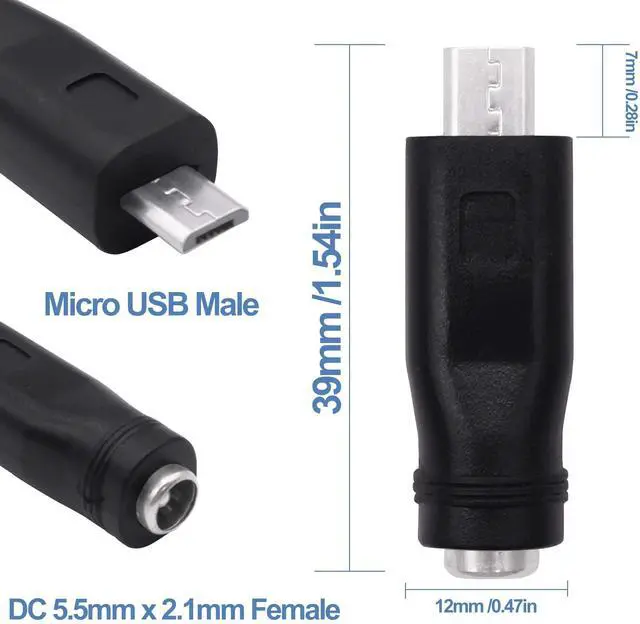 Alt view image 6 of 7 - Vszerda DC 5.5mm x 2.1mm to Micro USB Adapter DC 5521 Female to Micro USB Male Plug Converter Power Charger Connector for Laptop Tablet Smartphone -5pcs