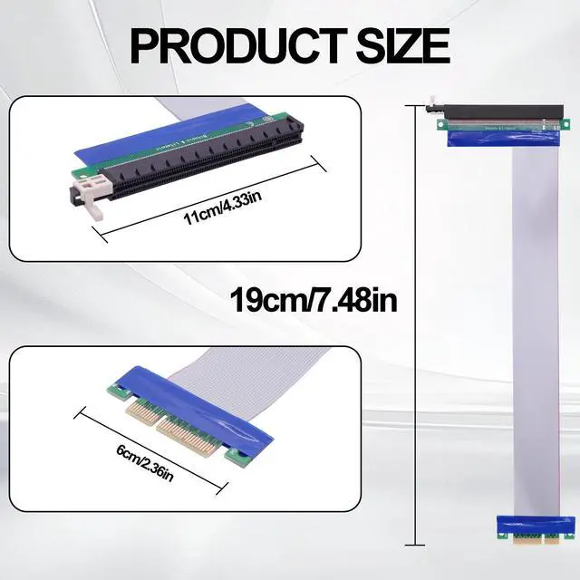 Alt view image 2 of 7 - Vszerda PCI-E 4X to 16x Riser Cable Adapter PCI Express 4X to 16x Riser Card Converter Extension Cable for Graphics SSD RAID Cards etc-19cm
