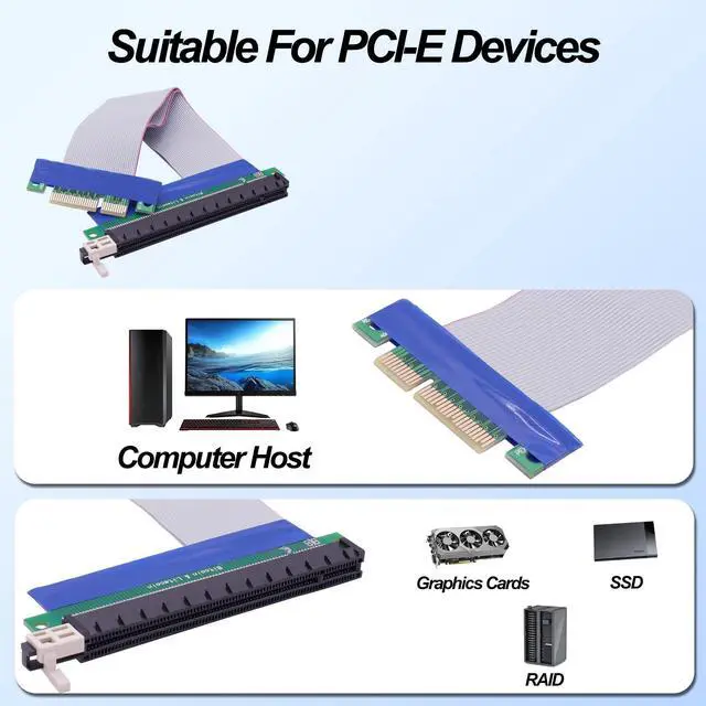 Alt view image 6 of 7 - Vszerda PCI-E 4X to 16x Riser Cable Adapter PCI Express 4X to 16x Riser Card Converter Extension Cable for Graphics SSD RAID Cards etc-19cm