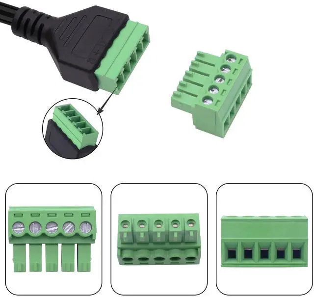 Alt view image 2 of 7 - Vszerda USB 2.0 A Screw Terminal Block Cable USB 2.0 Male to 5Pin Screw Terminal Block Solderless Adapter Cable with Shield terminals Pluggable Type A Converter Extension Cord 30cm-2Pcs