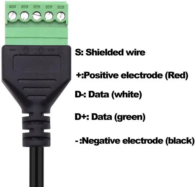 Alt view image 5 of 7 - Vszerda USB 2.0 A Screw Terminal Block Cable USB 2.0 Male to 5Pin Screw Terminal Block Solderless Adapter Cable with Shield terminals Pluggable Type A Converter Extension Cord 30cm-2Pcs