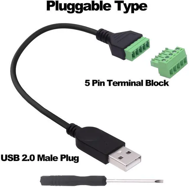 Alt view image 4 of 7 - Vszerda USB 2.0 A Screw Terminal Block Cable USB 2.0 Male to 5Pin Screw Terminal Block Solderless Adapter Cable with Shield terminals Pluggable Type A Converter Extension Cord 30cm-2Pcs