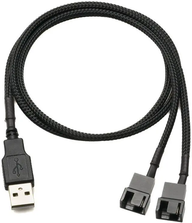 Alt view image 2 of 3 - Vszerda 5V USB Dual PC Fan Power Adapter Cable - 24-inch (60cm), Black Sleeved - Silent Fan Speed Adapter for Two 3-Pin & 4-Pin Computer Cooling Fans