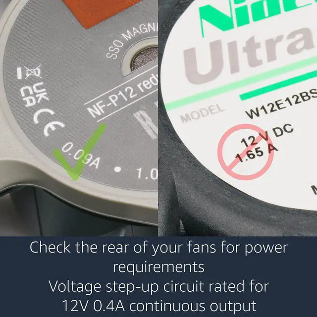 Alt view image 5 of 5 - Vszerda 12V Step-Up USB to Dual PC Fans Power Adapter Cable - 24-inch (60cm), Black Sleeved - Full Fan Speed Adapter for 3-Pin/4-Pin Cooling Fans