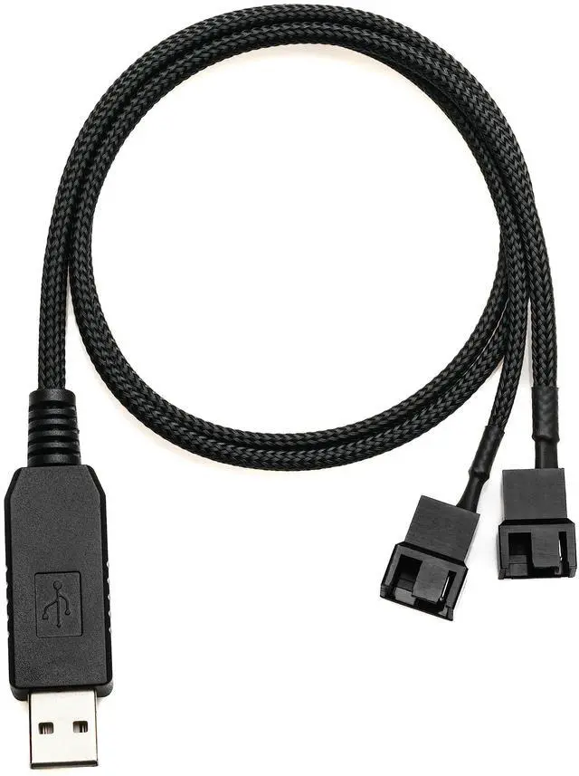 Alt view image 2 of 5 - Vszerda 12V Step-Up USB to Dual PC Fans Power Adapter Cable - 24-inch (60cm), Black Sleeved - Full Fan Speed Adapter for 3-Pin/4-Pin Cooling Fans