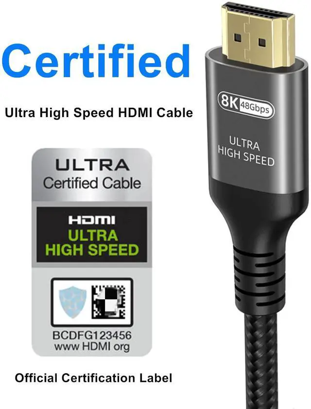 Alt view image 2 of 7 - Vszerda 10K 8K 4K HDMI Cable 48Gbps 1.5 FT, Certified Ultra High Speed HDMI® Cable 4K 240Hz 144Hz 120Hz 8K60Hz 0.01ms HDR10+ eARC HDCP2.3 Netflix  TV PC Monitor Projector PS5 Xbox