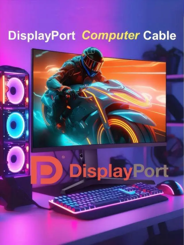 Alt view image 3 of 7 - Vszerda 10K 8K DisplayPort 2.1 Cable 54Gbps 6.6 FT, Certified DP to DP Cord 4K 240Hz 165Hz 144Hz 120Hz 10K 8K 120Hz Nylon Braided UHBR HDCP2.3 FreeSync G-Sync RTX5090 Gaming Monitor PC Projector