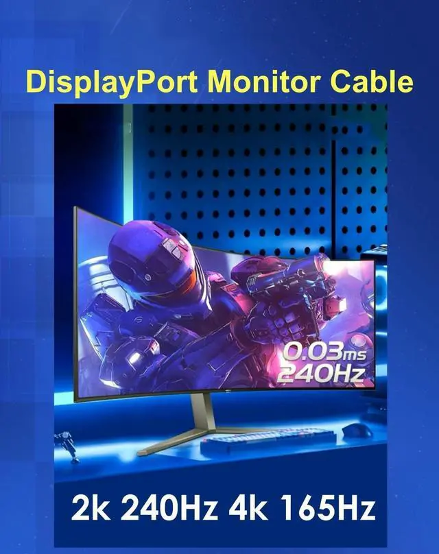 Alt view image 4 of 7 - Vszerda 10K 8K DisplayPort 2.1 Cable 54Gbps 6.6 FT, Certified DP to DP Cord 4K 240Hz 165Hz 144Hz 120Hz 10K 8K 120Hz Nylon Braided UHBR HDCP2.3 FreeSync G-Sync RTX5090 Gaming Monitor PC Projector
