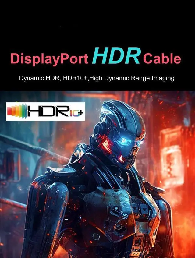 Alt view image 6 of 7 - Vszerda 10K 8K DisplayPort 2.1 Cable 54Gbps 6.6 FT, Certified DP to DP Cord 4K 240Hz 165Hz 144Hz 120Hz 10K 8K 120Hz Nylon Braided UHBR HDCP2.3 FreeSync G-Sync RTX5090 Gaming Monitor PC Projector