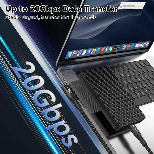 Alt view image 3 of 7 - Vszerda 16.5FT 20Gbps USB C 3.2 Gen 2 Cable, 5M 90Degree Type C 4K@60Hz UHD Video 5A/240W PD3.0 Fast Charge Cord w/E-Marker Compatible with Thunderbolt 3/4 MacBook Monitor