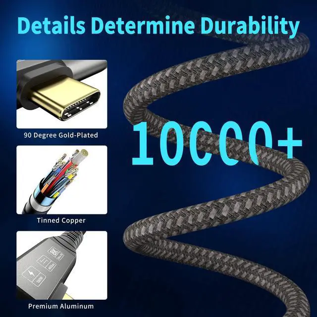 Alt view image 7 of 7 - Vszerda USB4 Thunderbolt 4 Cable, 240W Charging, 40 Gbps Data, 8K @ 60Hz HDR, USB C to USB C, 90Degree for Hub, Dock MacBook, M2, M3, Mac SSD (90Degree USB4 40G 240W 1.5M)