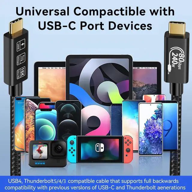 Alt view image 7 of 7 - Vszerda USB4 Cable, with Thunderbolt 5 Cable, 240 W Charging, 80 Gbps Data, gen4,16K@60Hz 4K120Hz HDR, USB C to USB C, for Hub, Dock, M2, M3, SSD, Laptops, Monitor (TB5 80G 240W 1M)