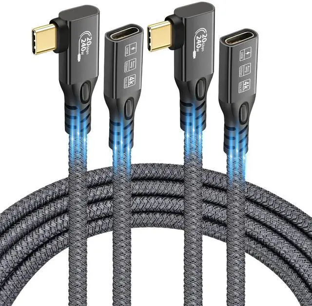Main image of Vszerda 90 Degree USB C 3.2 Extension Cable, 2 x USB 3.2 Gen2 Type-C Male to Female Extender Cable Ultra 4K@60Hz 240W Charging 20Gbps Data Transfer with SSD (2, 2 x 90 Degrees Extension 20G 240W 2M)