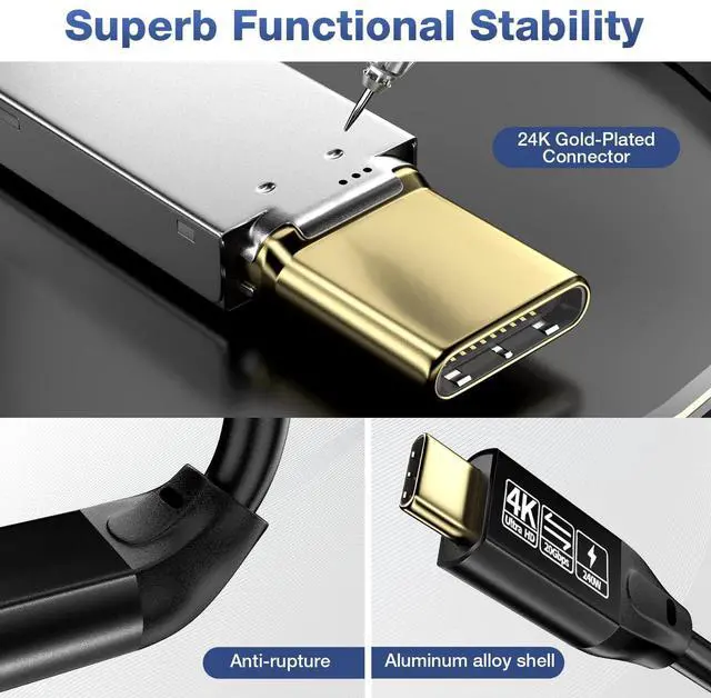 Alt view image 2 of 7 - Vszerda 20Gbps USB C 3.2 Gen 2 Cable, Type C 4K@60Hz UHD Video 5A/240W PD3.1 Fast Charge w/E-Marker Compatible with Thunderbolt 3/4 for Phone 15Pro MacBook Pixel Monitor  0.5M