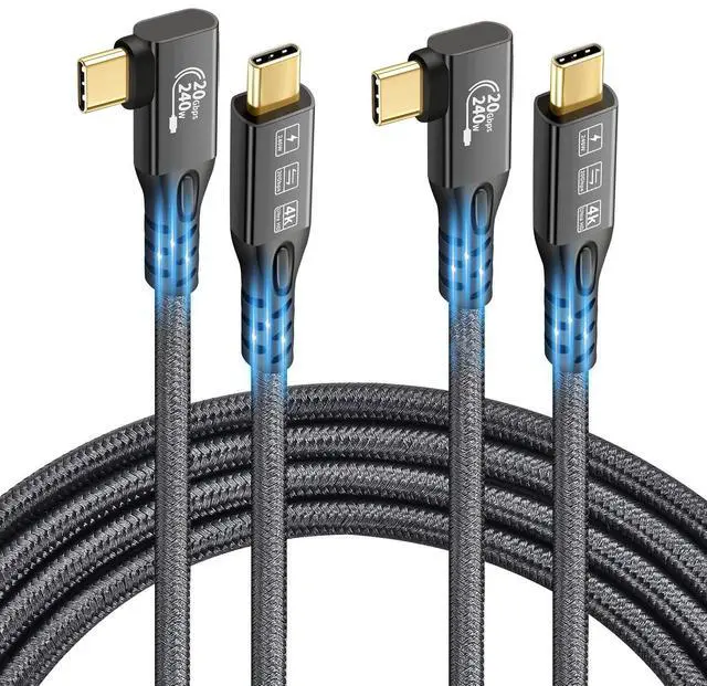 Main image of USB C 3.2 Gen2x2 20Gbps Cable, 2PCS 90Degree Type C 4K@60Hz UHD Video 5A/240W PD3.1 Fast Charge Cord with E-Marker Compatible with Thunderbolt 3/4 for 15Pro MacBook (2, 2PCS 90Degree 20G 240W 0.5M)