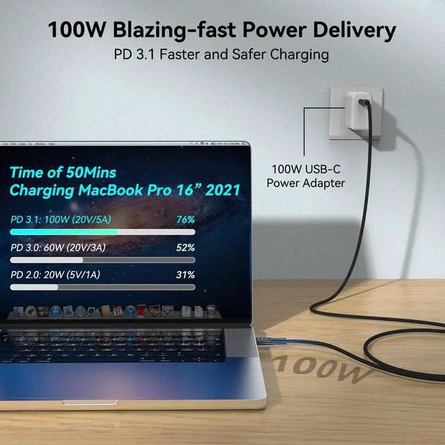 Alt view image 4 of 7 - 6M 20Gbps USB C 3.2 Gen 2 Cable, Type C 4K@60Hz UHD Video 5A/100W PD3.0 Fast Charge w/E-Marker Compatible with Thunderbolt 3/4 for iPhone MacBook Samsung Galaxy Dell Monitor (USBC 3.2 20G 100W 6M)