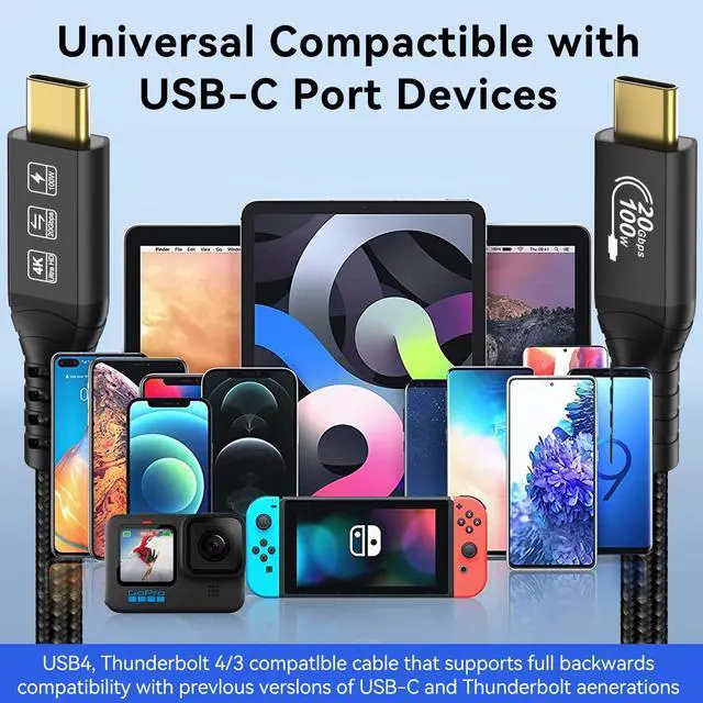 Alt view image 7 of 7 - 6M 20Gbps USB C 3.2 Gen 2 Cable, Type C 4K@60Hz UHD Video 5A/100W PD3.0 Fast Charge w/E-Marker Compatible with Thunderbolt 3/4 for iPhone MacBook Samsung Galaxy Dell Monitor (USBC 3.2 20G 100W 6M)