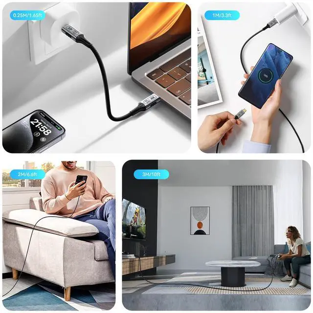 Alt view image 7 of 7 - Vszerda 10ft USB-C to USB-C Cable, 20Gbps Data Transfer, 4K@60Hz Video, 240W Fast Charge, Compatible with Laptops, Tablets, Smartphones, and Computers