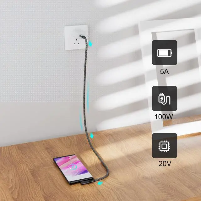 Alt view image 4 of 6 - Vszerda Short USB C to USB C Cable 1.65Ft, USB C 3.2 Gen 2 Cable 20Gbps Data Transferring Cord 4K 100W PD Charging Compatible with Thunderbolt 3/4 Samsung T7/T5/X5 SSD, MacBook Pro/Air, Monitor