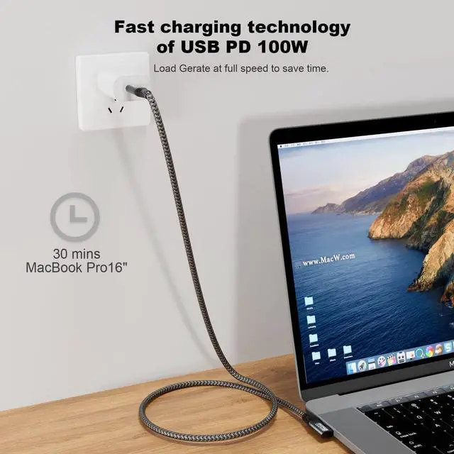 Alt view image 5 of 6 - Vszerda Short USB C to USB C Cable 1.65Ft, USB C 3.2 Gen 2 Cable 20Gbps Data Transferring Cord 4K 100W PD Charging Compatible with Thunderbolt 3/4 Samsung T7/T5/X5 SSD, MacBook Pro/Air, Monitor
