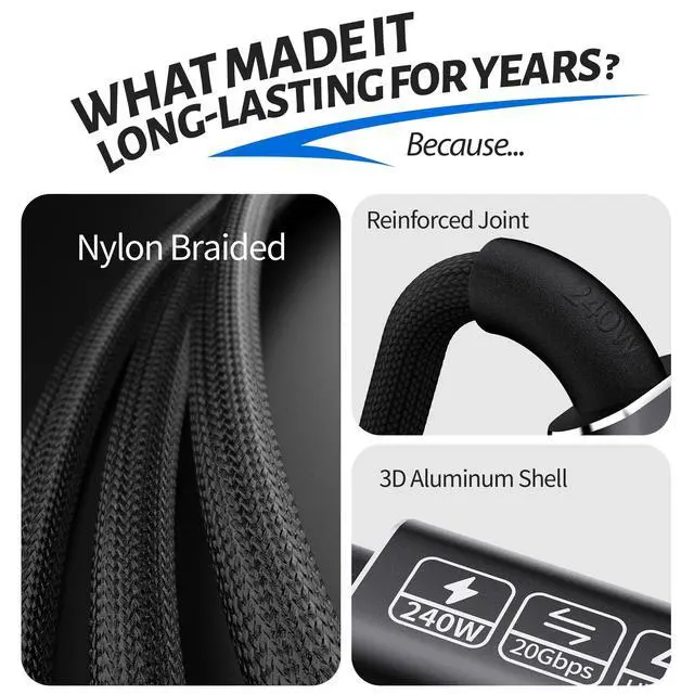 Alt view image 2 of 7 - Vszerda Short USB c Data Cable,usbc to usbc 1.65ft,USB c 3.2 Monitor Cable Support 20Gbps 240W PD Fast Charging Cable, high Speed USB to USB c Cable,Compatible with MacBook,Samsung Galaxy,SSD