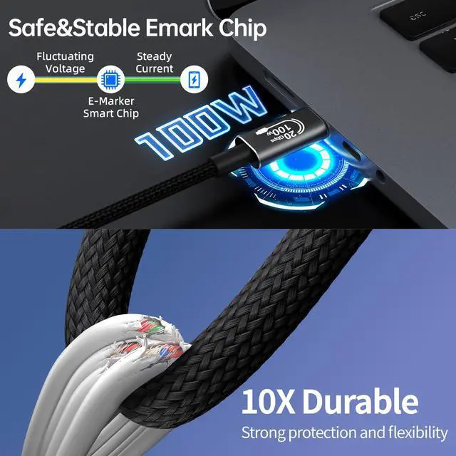 Alt view image 3 of 7 - Vszerda Extra Long USB c Cable 16.4FT, 20Gbps Data Transfer,100W USB C 3.2 Gen 2 Cable, 4K@60Hz Video and Audio Output Cord, 20V/5A USB C to C Male Cable, USB c to USB c Long Video