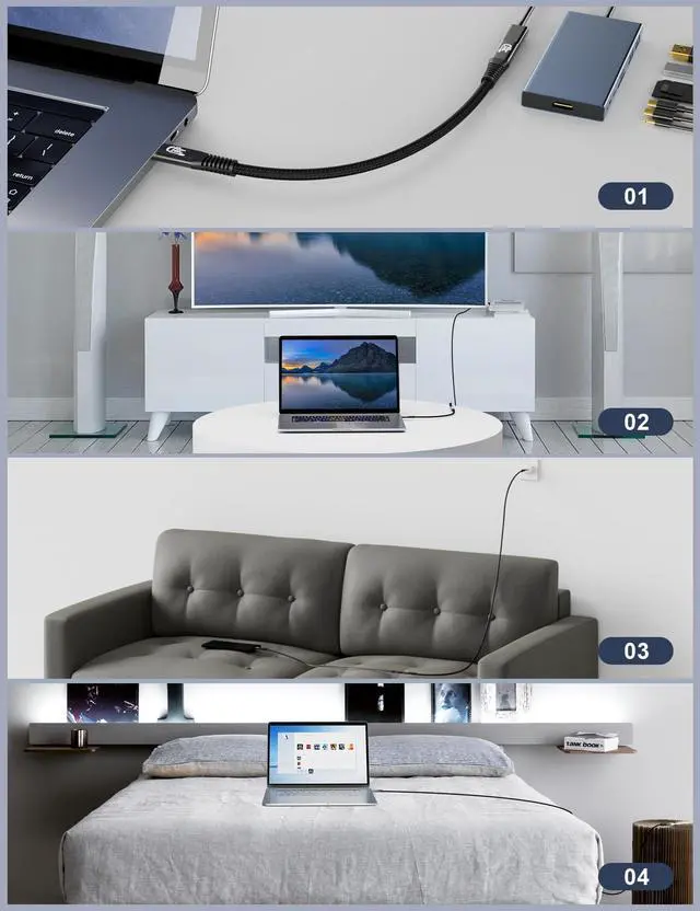 Alt view image 7 of 7 - Vszerda USB-C for Thunderbolt 4 Extension Cable 40Gbps Data Transfer, USB c Male to USB c Female Cable, 8K Display/PD 240W, Compatible with Thunderbolt 3/USB 4/3/SSD eGPU 2M/6.6FT