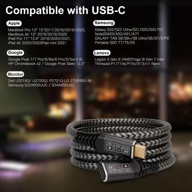 Alt view image 2 of 7 - Vszerda USB C 3.2 Extender - 3.3Ft Nylon Type C Male to Female Cord, 20Gbps, 100W, Compatible with PSVR2, Macbook, iPad Pro, USB C Hub, Magsafe Charger, iPhone15