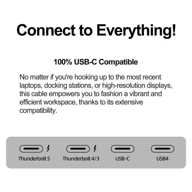 Alt view image 4 of 7 - Vszerda 6.6ft USB-C to USB-C Monitor Cable - 80Gbps Data Transfer, Dual 8K HD Display, 240W Charging, Compatible with Thunderbolt 5/4/3