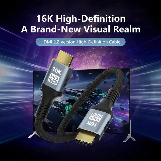 Alt view image 6 of 7 - Vszerda 16K 8K HDMI 2.2 Cable 96Gbps 6.6FT/2M, Ultra High Speed HDMI Gaming Cord Support 4K@480Hz 8K@240Hz, HDCP 2.2&2.3, Dynamic HDR, eARC,DTS:X, Compatible with PC/Monitor TV/HDTV/PS5/Blu-ray
