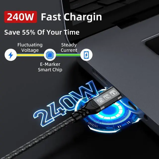 Alt view image 4 of 7 - Vszerda USB 4 Cable 3.3 ft, Supports 8K HD Display, 40 Gbps Data Transfer, 240W Charging USB C to USB C Cable, Compatible with Thunderbolt 4/3, Type-C Laptop, Hub, Docking, and More