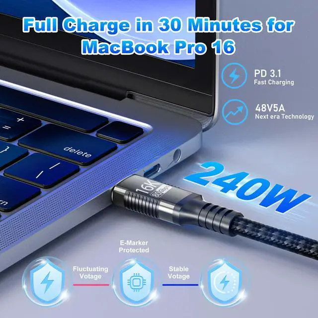 Alt view image 7 of 7 - usb type c extension cable short 0.6M/2FT Compatible with Thunderbolt 5 extender 80Gbps Data Transfer, USB c Male to USB c Female Cable, 8K/16K Display/PD 240W, for Thunderbolt 4/3/USB 5/4/SSD eGPU