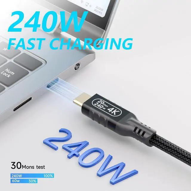 Alt view image 2 of 7 - usb c extension cable 10ft/3M,usbc female to male,long usb c monitor cableusb c video cable 4kusb c extension cable 20gbps240W PD Fast Charging Compatibility with thunderbolt 3 extension cable.