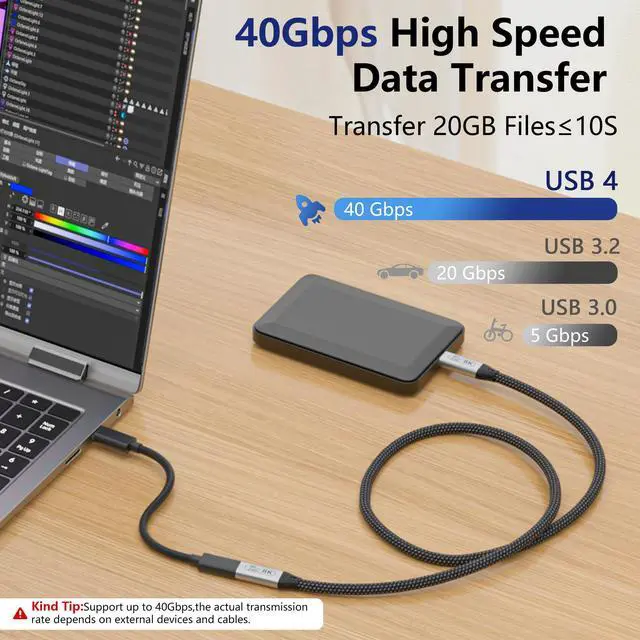 Alt view image 6 of 7 - usb c extension cable Compatible with thunderbolt 4 extension cable,usb 4 cable data transfer 40gbps, usb c male to female Ultra HD 8K@60Hz&4K@120Hz Video for monitor 3.3ft/1M 240W Fast Charging.