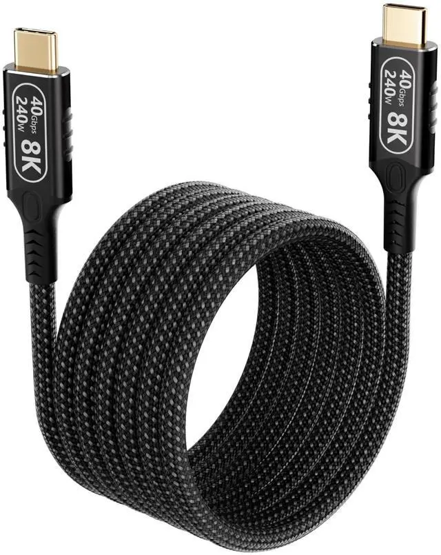 Main image of long usb c to usb c cable 6.6ft/2M Compatible With Thunderbolt 4,usb4 cable 40gbps data,type c 240W fast charging,Single 8K/Dual 4K HD Video,usbc male to male for Monitor,Nylon Braided Thunderbolt 3.