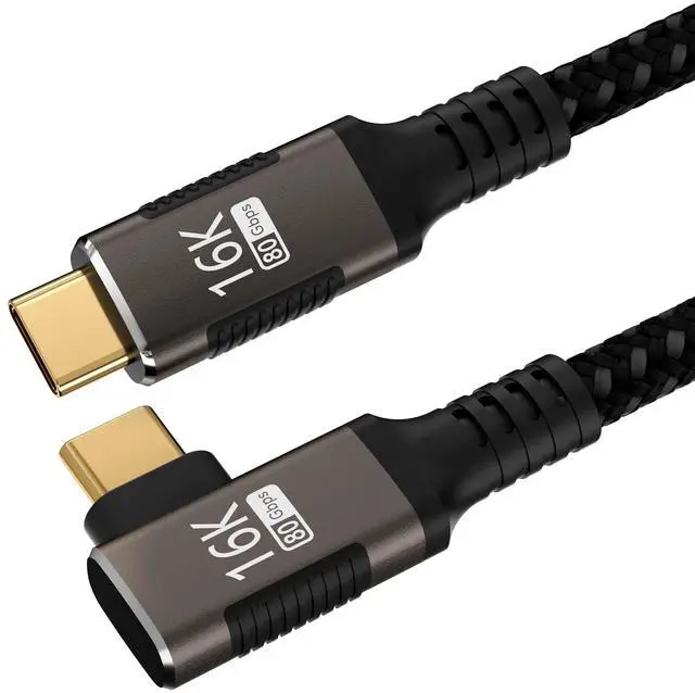 Main image of right angle USB-C Cable 3.3FT Compatible With Thunderbolt 5/4,Type C 240W Fast Charging,USB C 16K@60Hz/8K@120Hz HD Video Output for Display,USB 5/4 90 degree Cable 80Gbps Data Transfer for SSD/Dock.