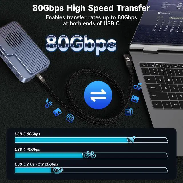 Alt view image 4 of 7 - right angle USB C long Cable 10FT Compatible With Thunderbolt 5/4,Type C 240W Fast Charging,USBC 16K@60Hz/8K@120Hz HD Video Output for Display,90 degree USB 5/4 Cable 80Gbps Data Transfer for SSD/Dock