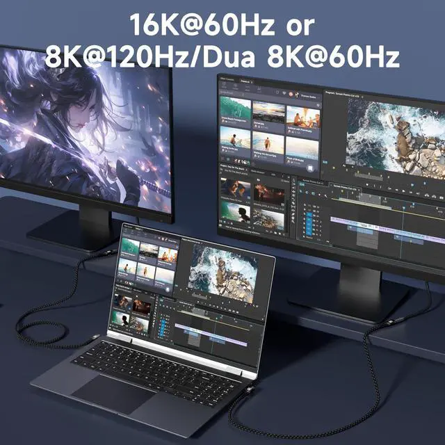 Alt view image 5 of 7 - right angle USB C long Cable 10FT Compatible With Thunderbolt 5/4,Type C 240W Fast Charging,USBC 16K@60Hz/8K@120Hz HD Video Output for Display,90 degree USB 5/4 Cable 80Gbps Data Transfer for SSD/Dock